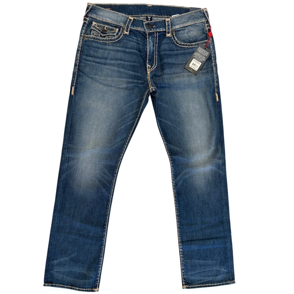 NWT True Religion Ricky straight leg jeans w/ Union Jack Embroider Mens  Size 38